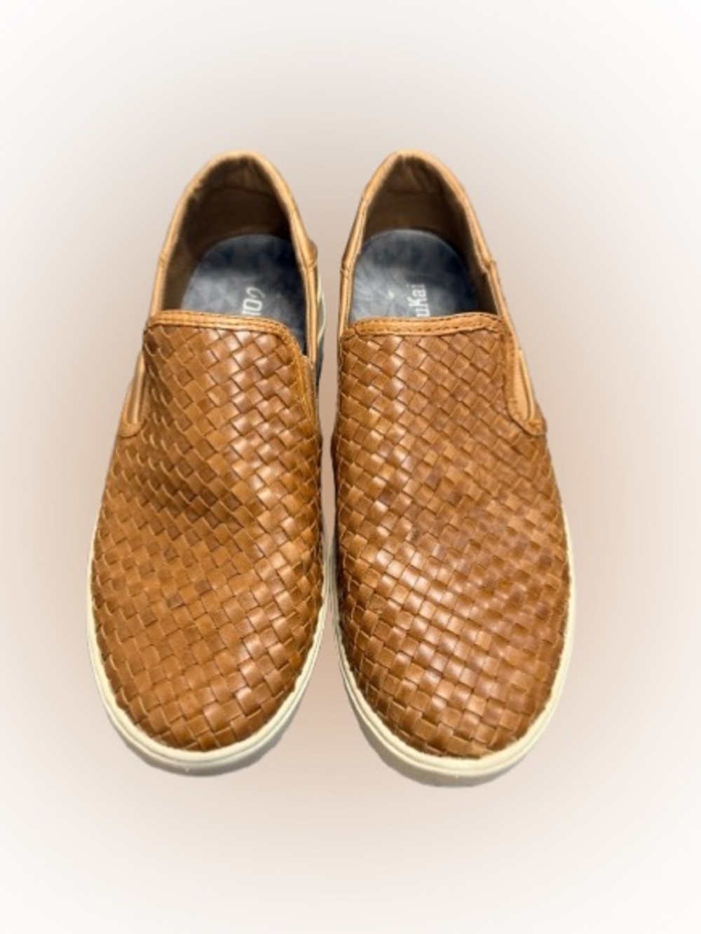 OluKai Lae‘ahi Lauhala Men’s 10 Fox Woven Leather Slip On Sneakers Shoes
